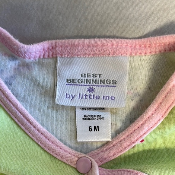 Little Me - Best Beginnings - Green and Pink Cow Print Kids One Piece Sleeper - Picture 2 of 2